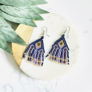 2/$30🌵 Dark Purple Lavender Seed Beaded Fringe Earrings Tassel Earrings Boho